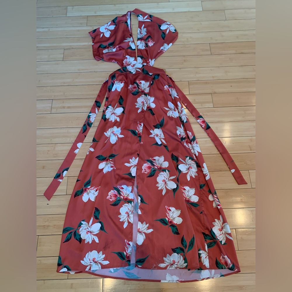 dRA Los Angeles Dark Orange Floral Cutout Maxi Dress - Picture 12 of 13